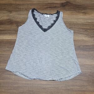 Black & White Striped Maurices Womens Tank with Lace Trim SIZE: Large